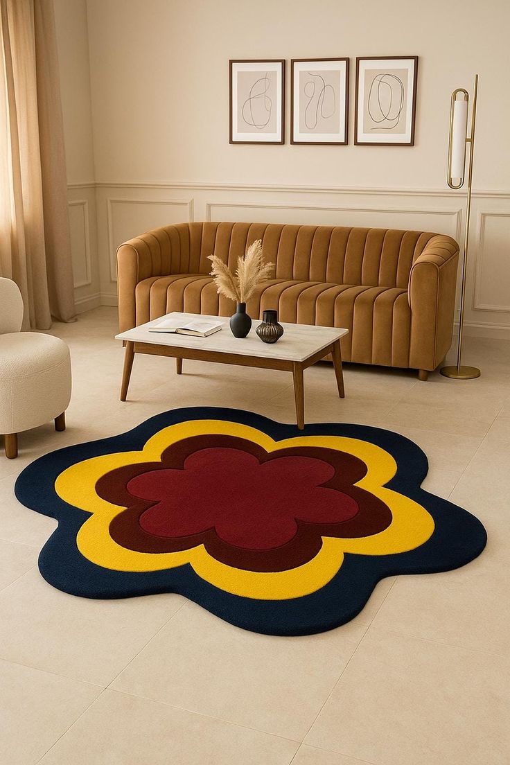Funky Flower Handmade Tufted Irregular Shaped Wool Carpet
