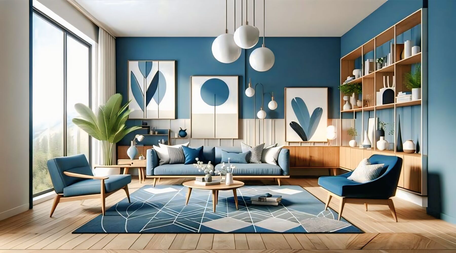 Handmade Tufted Blue Wool Carpet - Floorshot