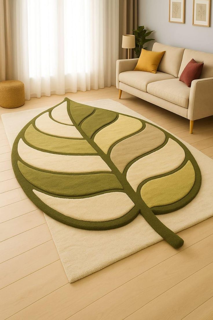 Jackson Leaf Handmade Tufted Irregular Shaped Wool Carpet