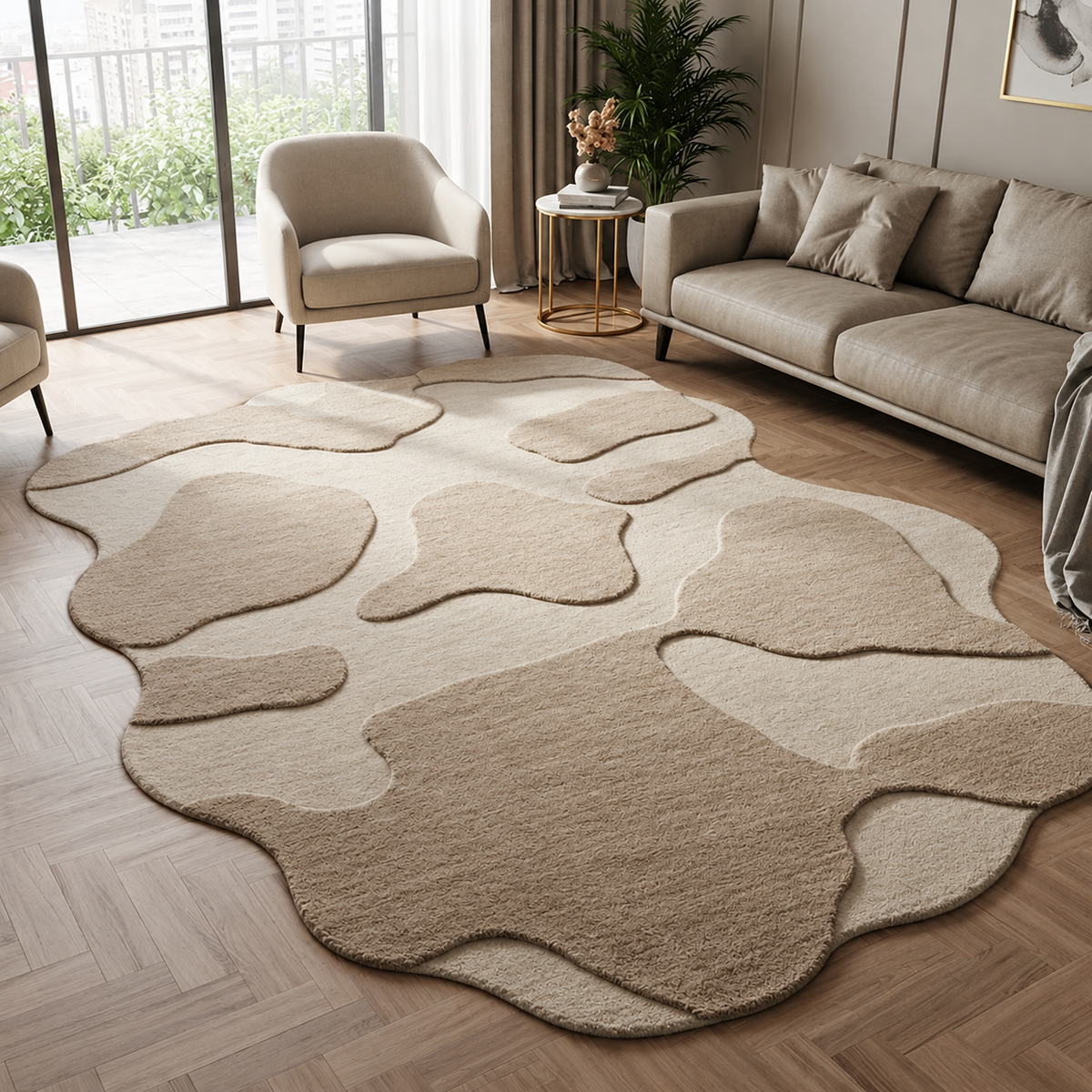 Morris Monster Handmade Tufted Irregular Shaped Wool Carpet