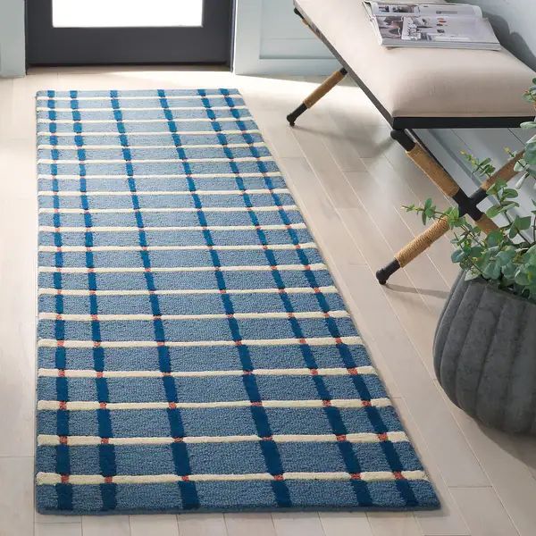 Einstein Blue Handmade Tufted Runner Wool Carpet