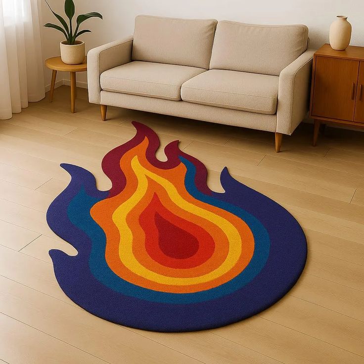 Vibrant Fire Handmade Tufted Irregular Shaped Wool Carpet - Floorshot
