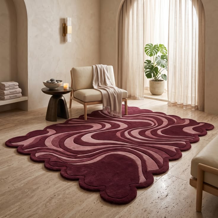 Burgundy Mist Handmade Tufted Irregular Shaped Wool Carpet
