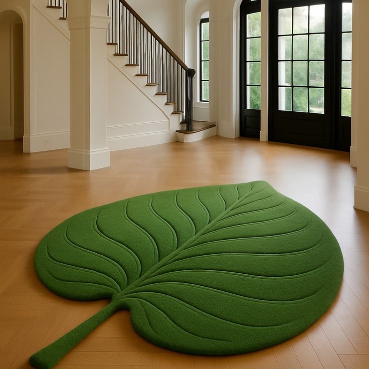 Jungle Leaf Handmade Tufted Irregular Shaped Wool Carpet