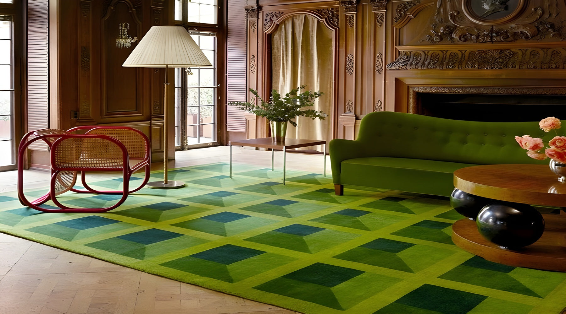 Handmade Tufted Green Wool Carpet - Floorshot