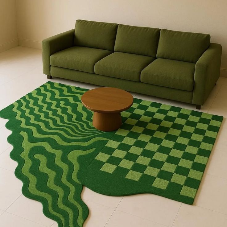 Checkered Wavy Handmade Tufted Irregular Shaped Wool Carpet - Floorshot