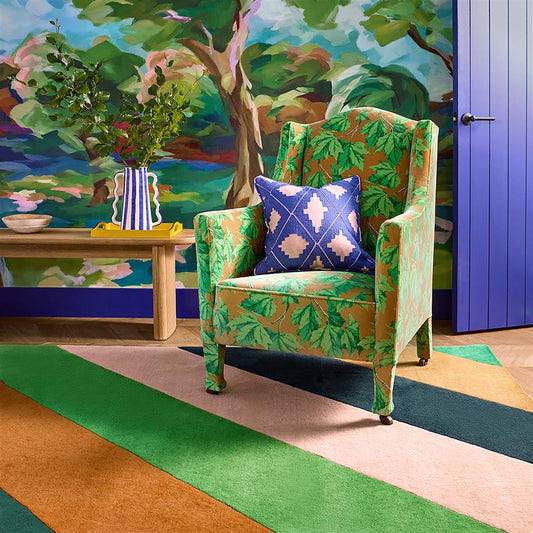 Emerald Stripe Handmade Tufted Wool Carpet - Floorshot