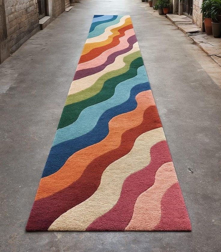 Rainbow Stripe Handmade Tufted Runner Wool Carpet