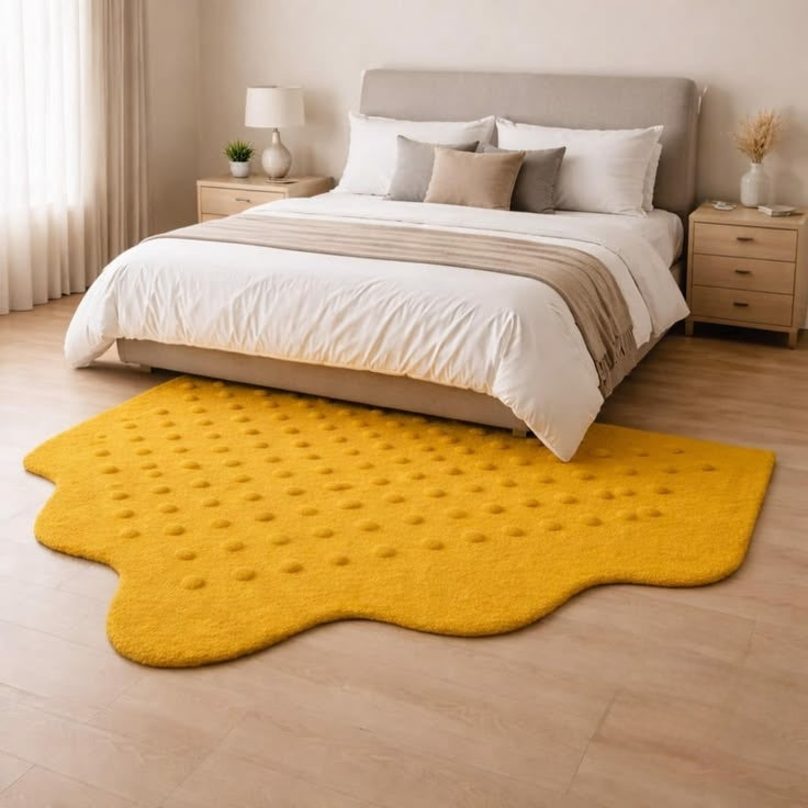 Mustard Yellow Handmade Tufted Irregular Shaped Wool Carpet