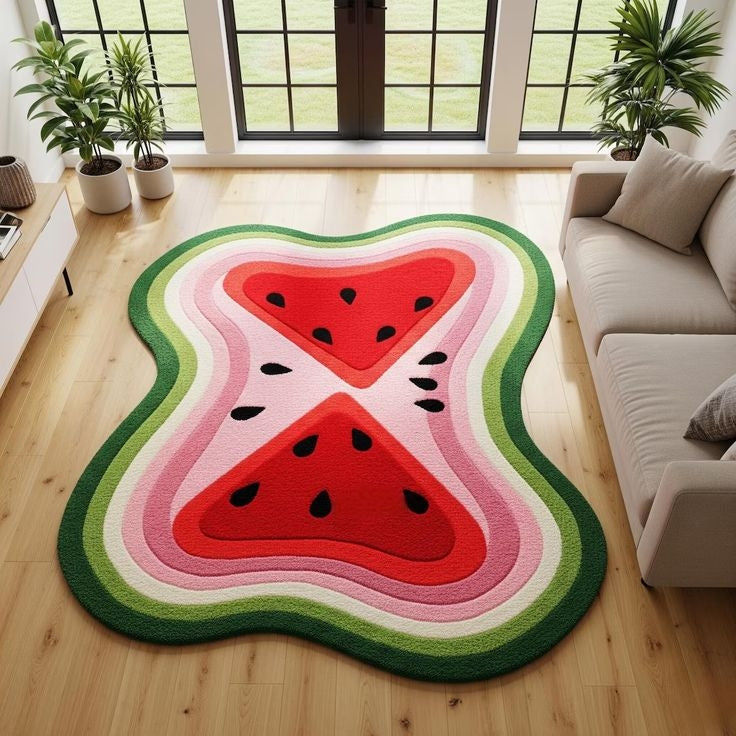 Watermelon Punch Handmade Tufted Irregular Shaped Wool Carpet