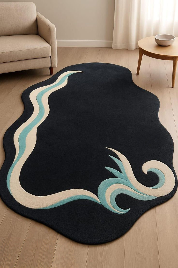 Hunter Night Handmade Tufted Irregular Shaped Wool Carpet