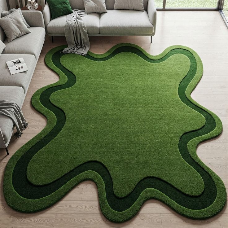 Green Amoeba Handmade Tufted Irregular Shaped Wool Carpet