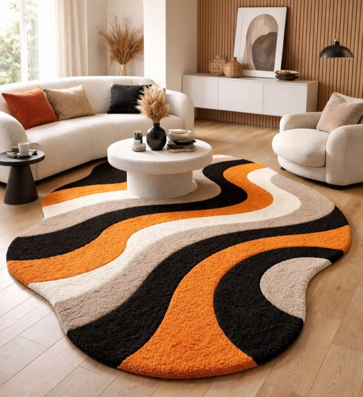 Authentic Flow Handmade Tufted Irregular Shaped Wool Carpet