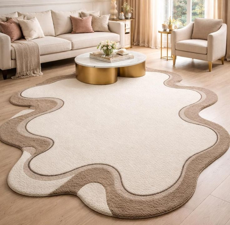 Turquoise Teela Handmade Tufted Irregular Shaped Wool Carpet
