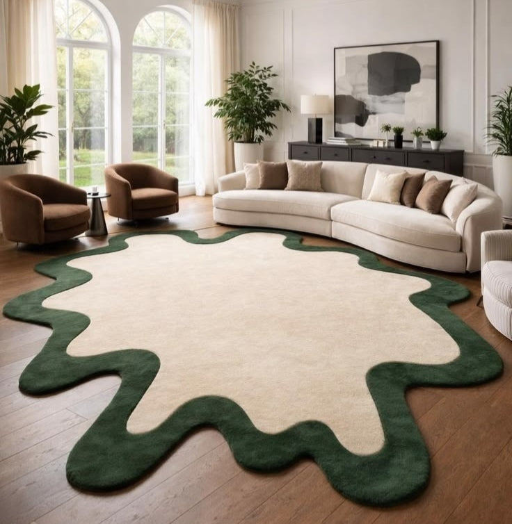 Vintage Vibrant Handmade Tufted Irregular Shaped Wool Carpet