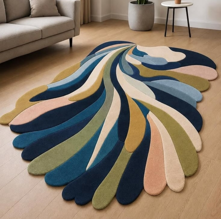 Peacock Feathers Handmade Tufted Irregular Shaped Wool Carpet
