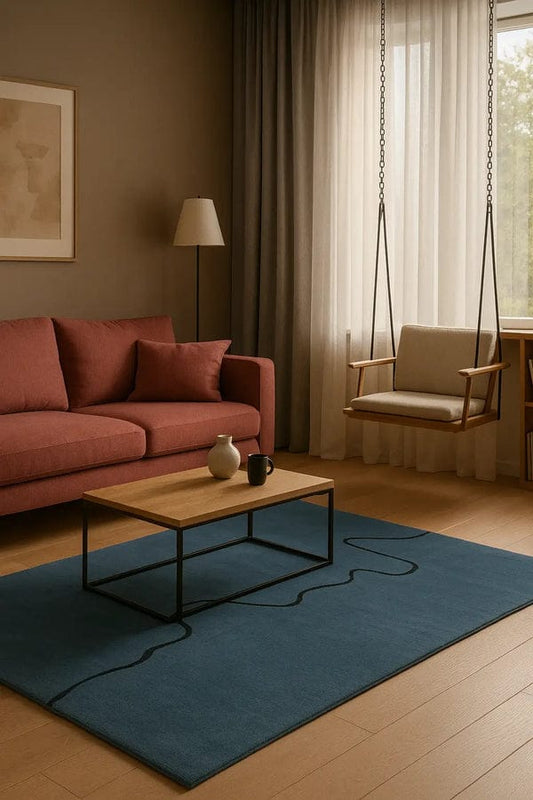 Teal Line Handmade Tufted Wool Carpet - Floorshot