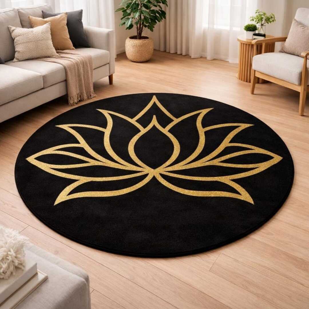 Asiatic Lotus Handmade Tufted Round Wool Carpet