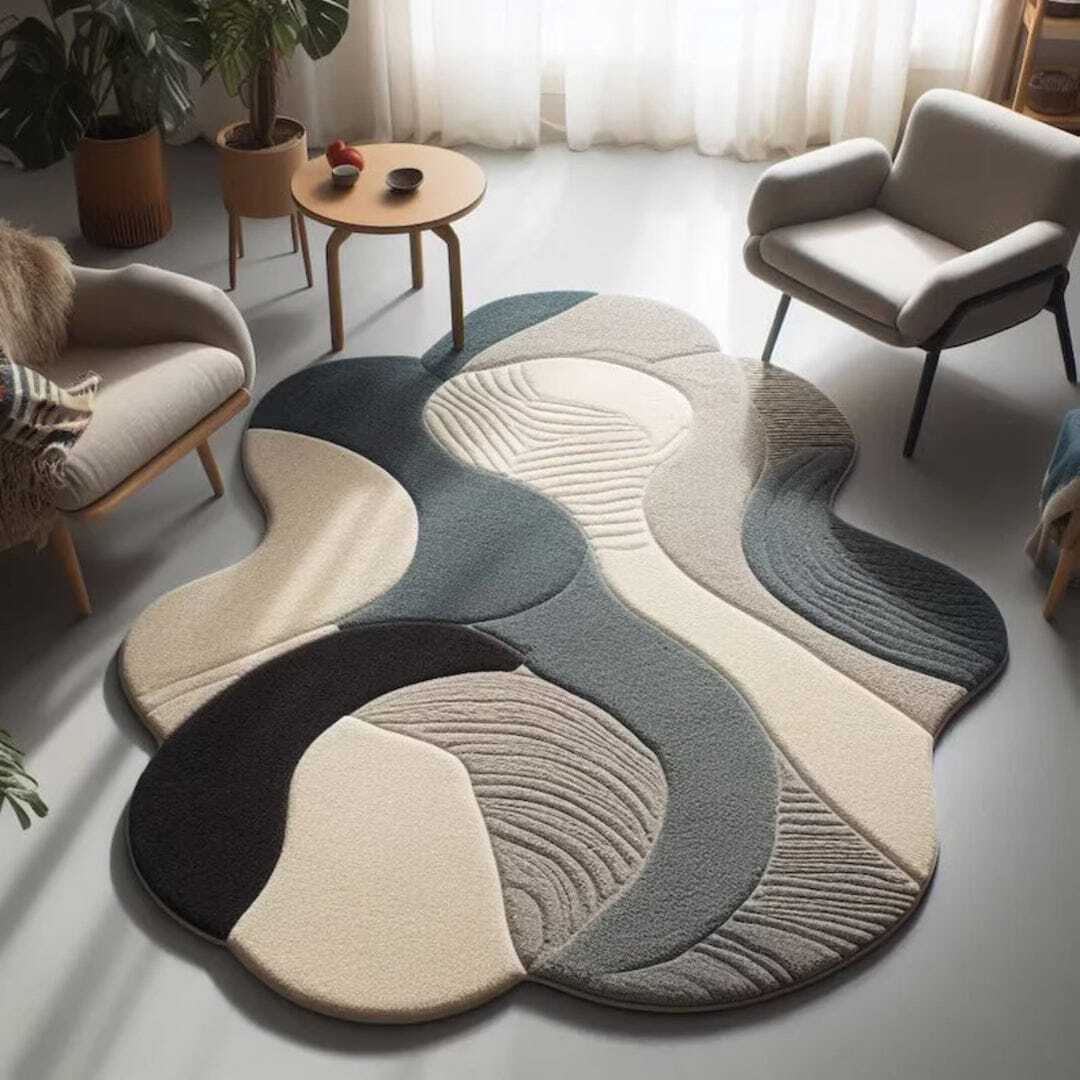 Ethos Mania Handmade Tufted Irregular Shaped Wool Carpet
