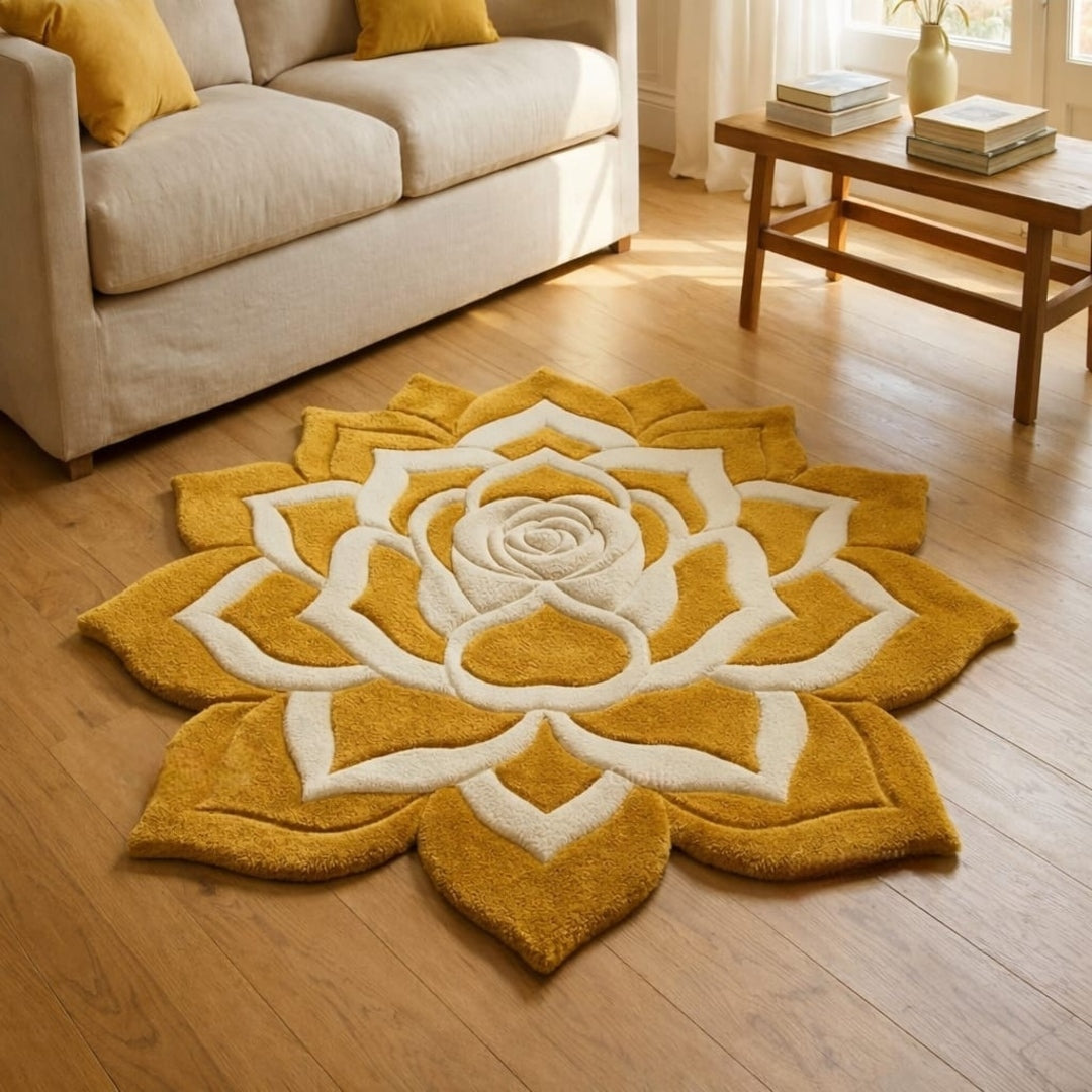 Yellow Lotus Handmade Tufted Irregular Shaped Wool Carpet