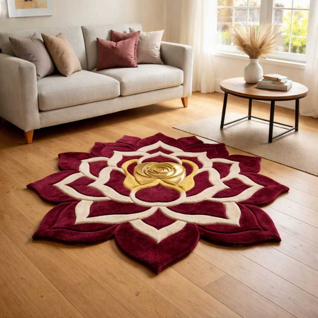 Burgundy Lotus Handmade Tufted Irregular Shaped Wool Carpet