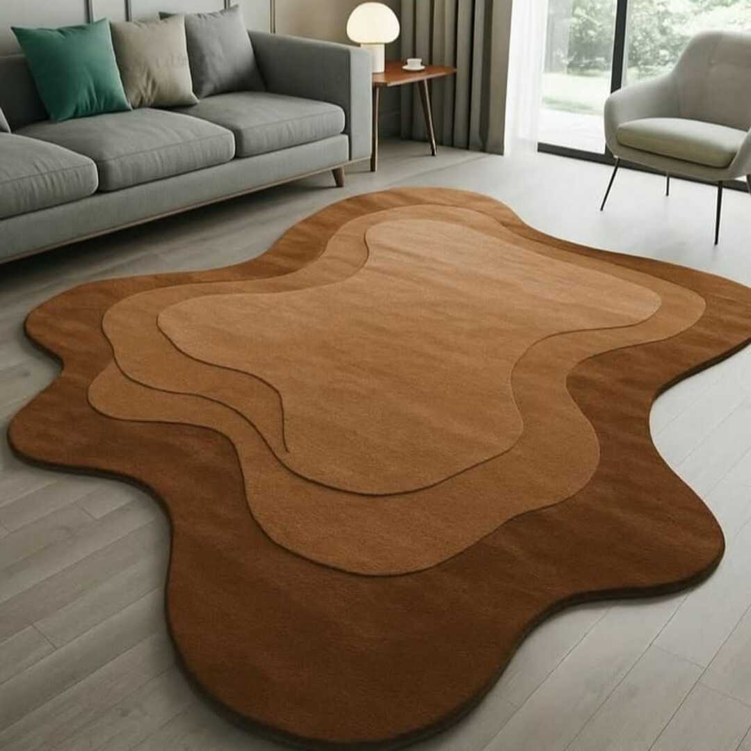 Caramel Brown Handmade Tufted Irregular Shaped Wool Carpet