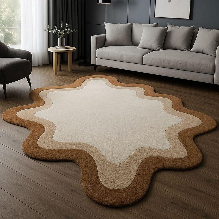 Optical Fluid Handmade Tufted Irregular Shaped Wool Carpet