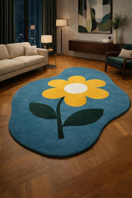 Daisy Petal Handmade Tufted Irregular Shaped Wool Carpet
