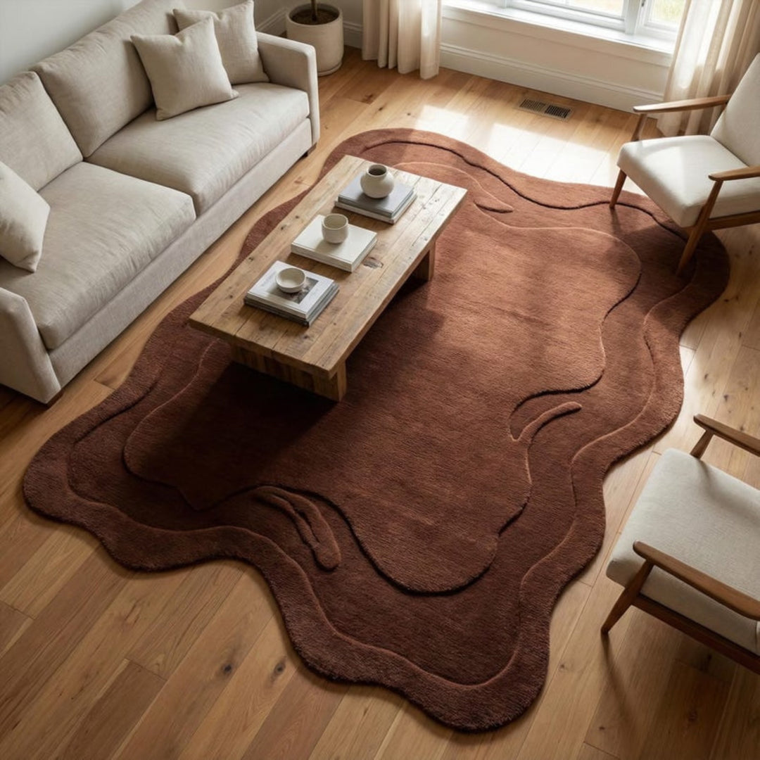 Chocolaty Ryzen Handmade Tufted Irregular Shaped Wool Carpet