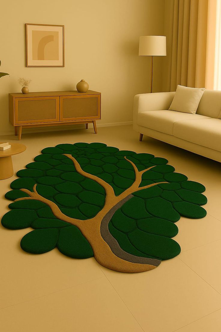 Tree Shaped Handmade Tufted Irregular Shaped Wool Carpet