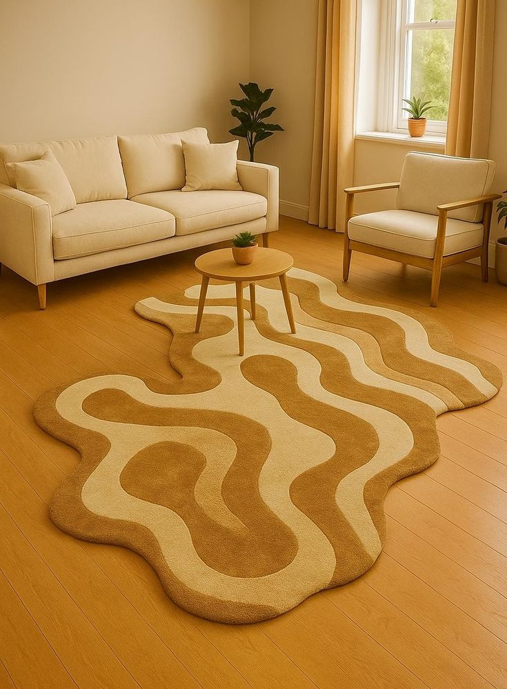 Sand Wave Handmade Tufted Irregular Shaped Wool Carpet - Floorshot