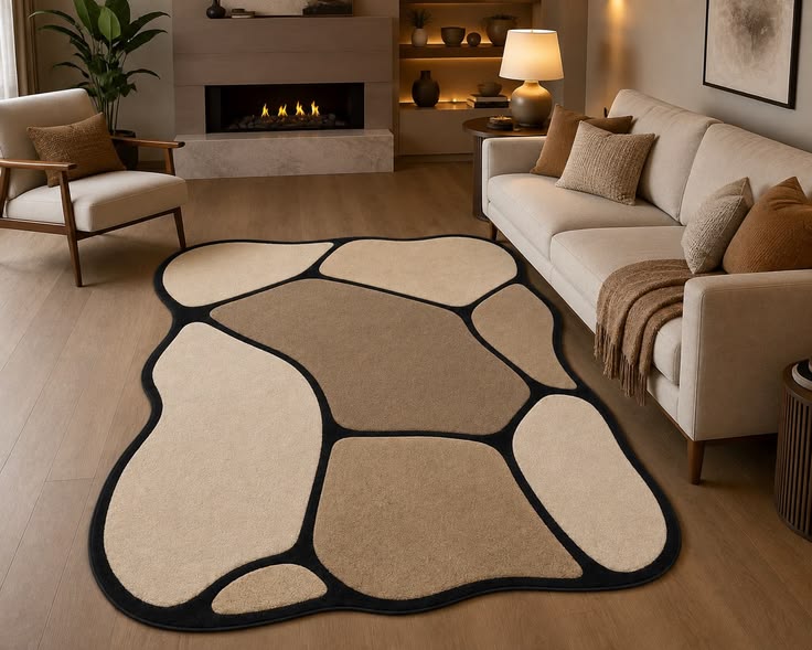 Pebble Stone Handmade Tufted Irregular Shaped Wool Carpet