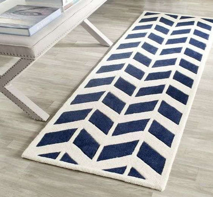 Glacier Geometric Handmade Tufted Runner Wool Carpet