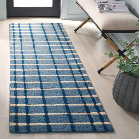 Einstein Blue Handmade Tufted Runner Wool Carpet