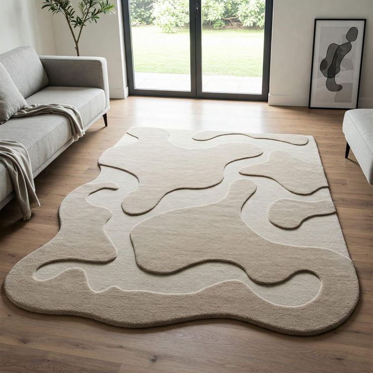 Light Beige Handmade Tufted Irregular Shaped Wool Carpet - Floorshot