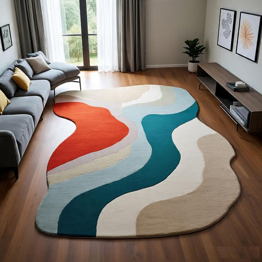 Artistic Wave Handmade Tufted Irregular Shaped Wool Carpet