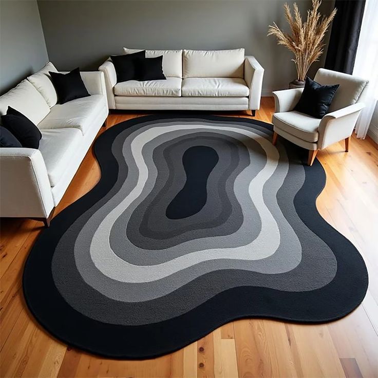Ocean Wave Handmade Tufted Irregular Shaped Wool Carpet