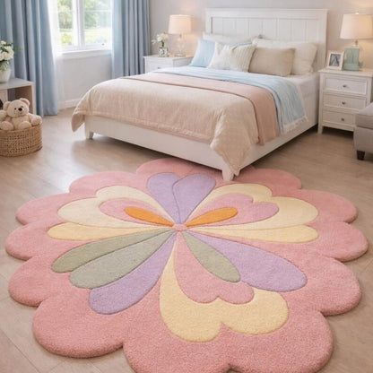 Butterfly Pink Handmade Tufted Irregular Shaped Wool Carpet