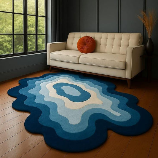 Turquoise Teela Handmade Tufted Irregular Shaped Wool Carpet