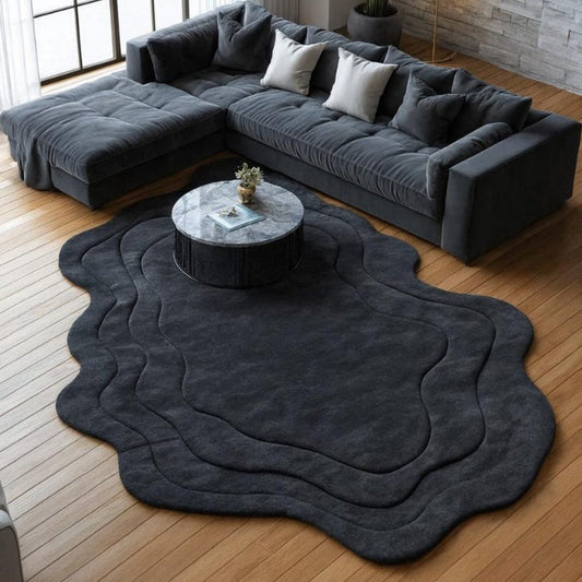 Charcoal Grey Handmade Tufted Irregular Shaped Wool Carpet