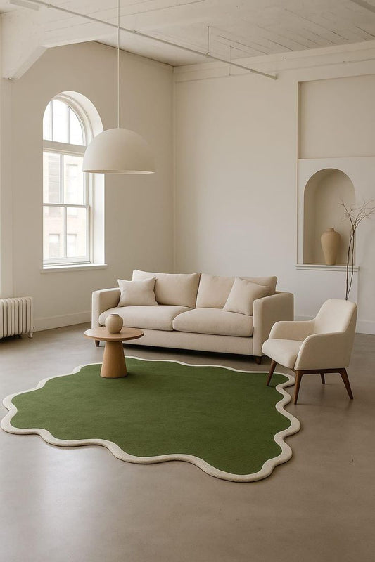 Burnt Greeny Handmade Tufted Irregular Shaped Wool Carpet - Floorshot