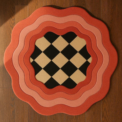 Chess Punch Handmade Tufted Irregular Shaped Wool Carpet