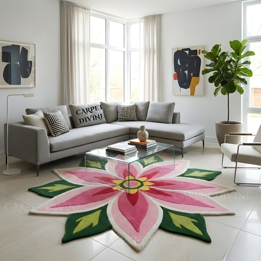 Nucifera Lotus Handmade Tufted Irregular Shaped Wool Carpet