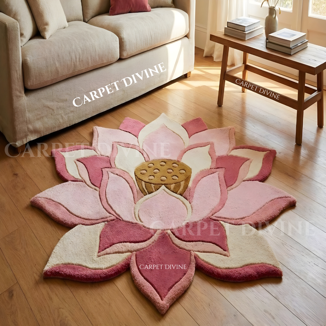 Lotus Temple Handmade Tufted Irregular Shaped Wool Carpet