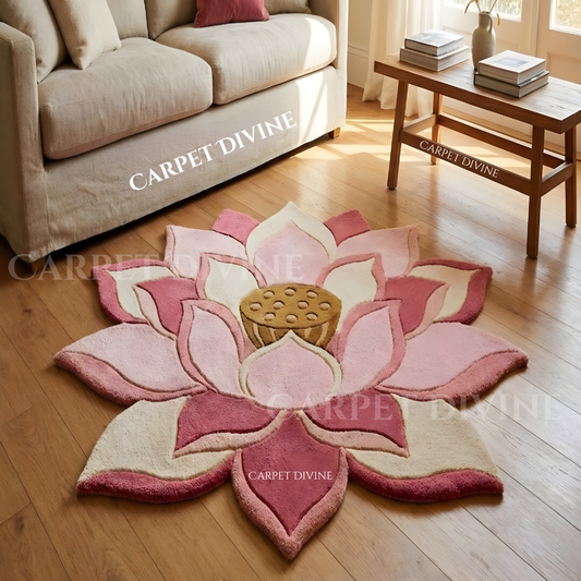 Lotus Temple Handmade Tufted Irregular Shaped Wool Carpet