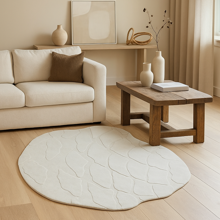 Monaco Ivory Handmade Tufted Irregular Shaped Wool Carpet