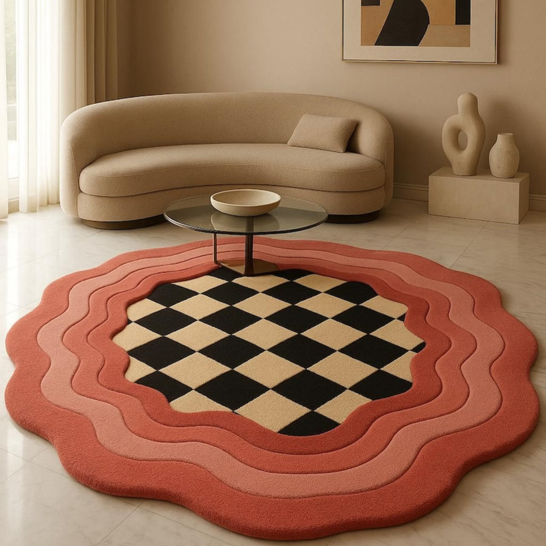 Chess Punch Handmade Tufted Irregular Shaped Wool Carpet