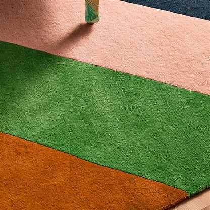 Emerald Stripe Handmade Tufted Wool Carpet - CloseUp