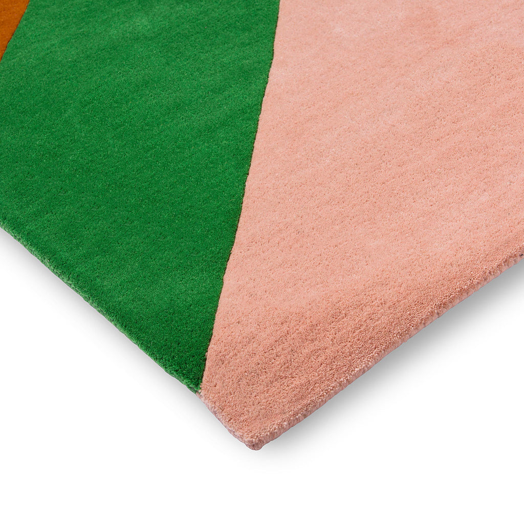 Emerald Stripe Handmade Tufted Wool Carpet - Corner