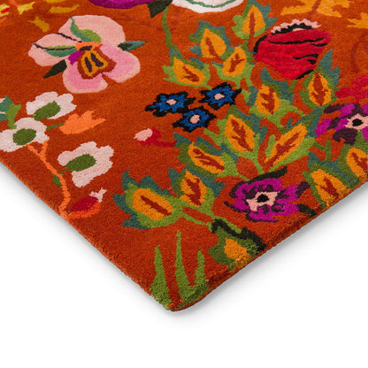 Wonderland Floral Handmade Tufted Wool Carpet - Corner